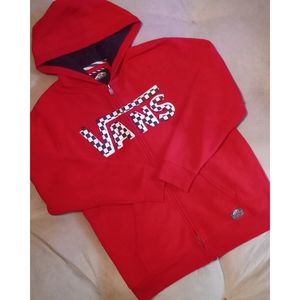 VANS Off the Wall Old Skool Red Zip Hoodie Jacket Checkerboard Logo Sweatshirt